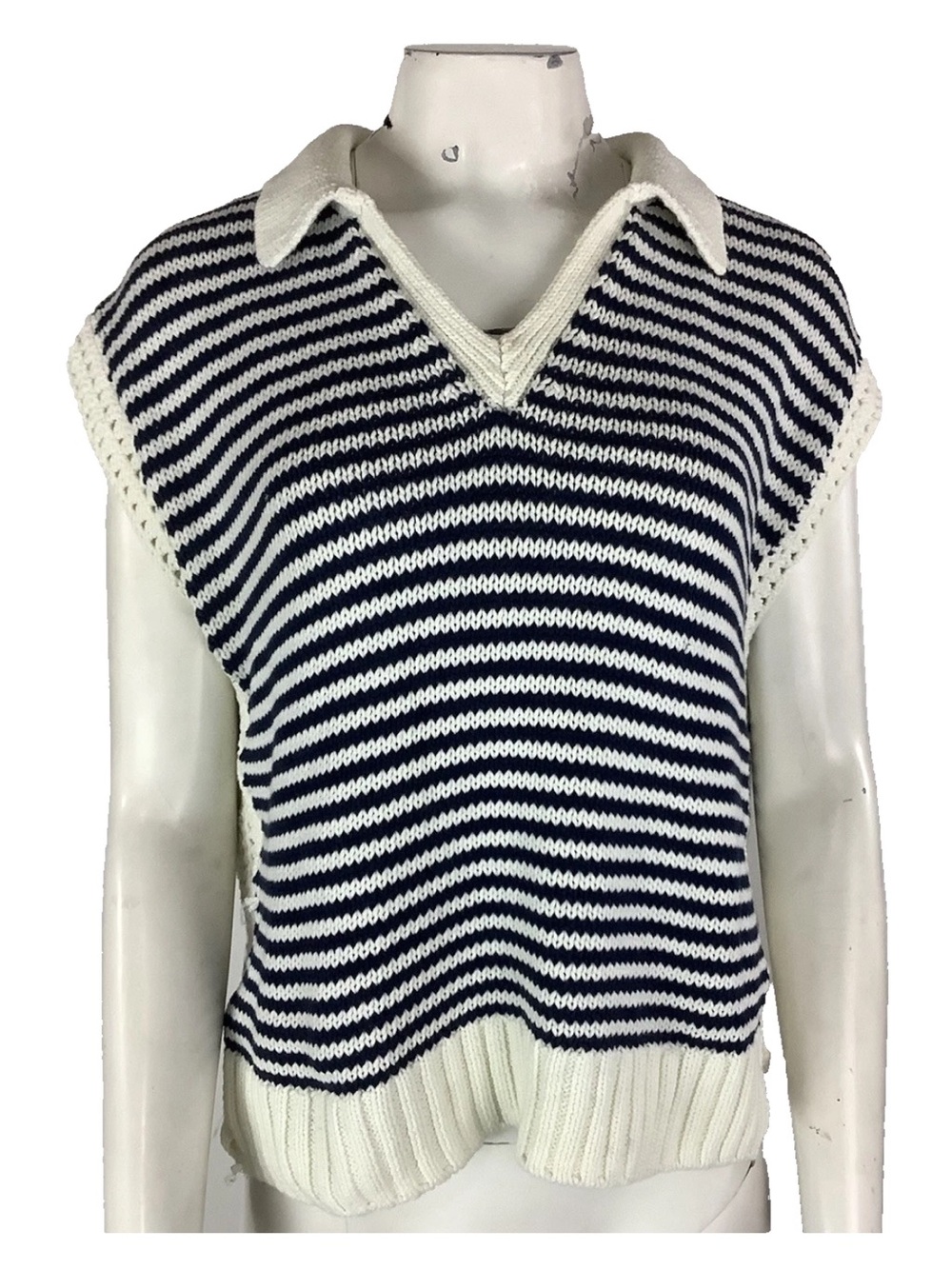 Michael Stars Anthro Sz L Short Sleeve Polo Striped Knit Transition Sweater